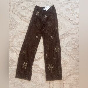 Zara Brown Beaded Sheer Pants